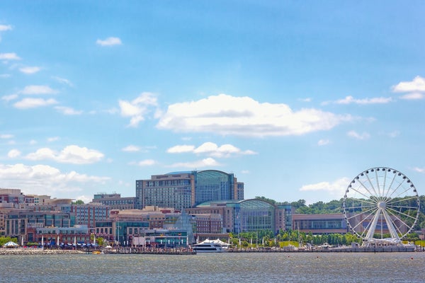 View of National Harbor, Maryland and Contemporary waterfront condominiums for sale
